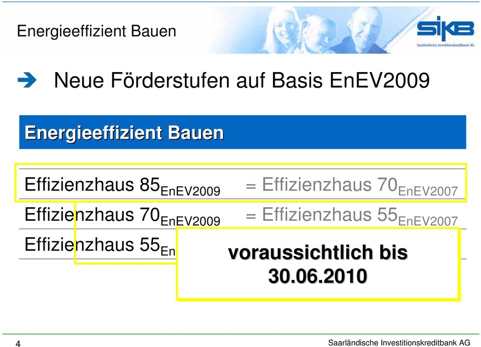 70 EnEV2009 Effizienzhaus 55 EnEV2009 = Effizienzhaus 70