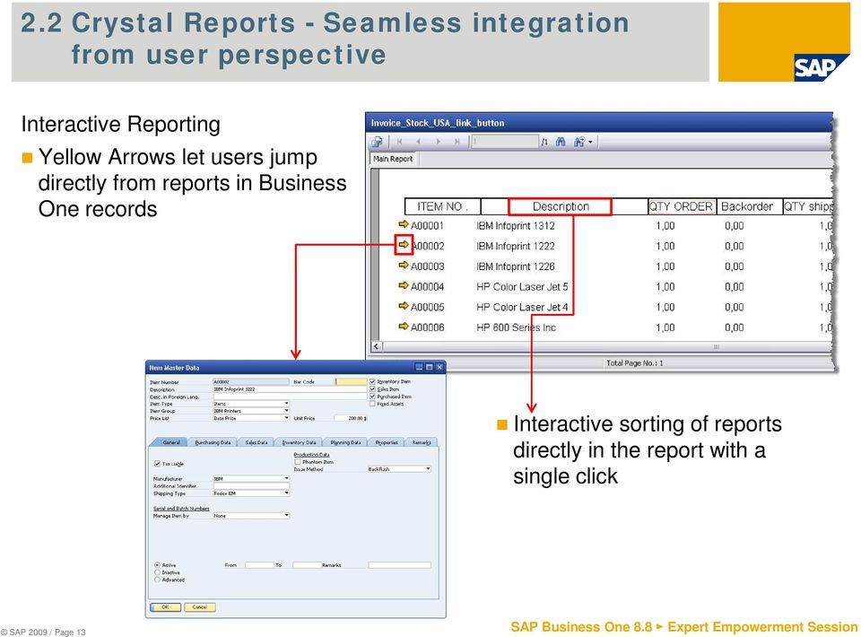 directly from reports in Business One records Interactive