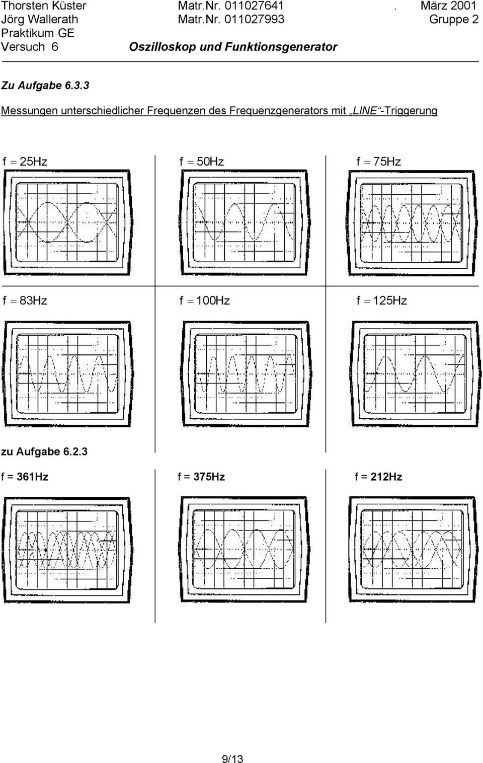 Frequenzgenerators mit LINE -Triggerung = 25Hz