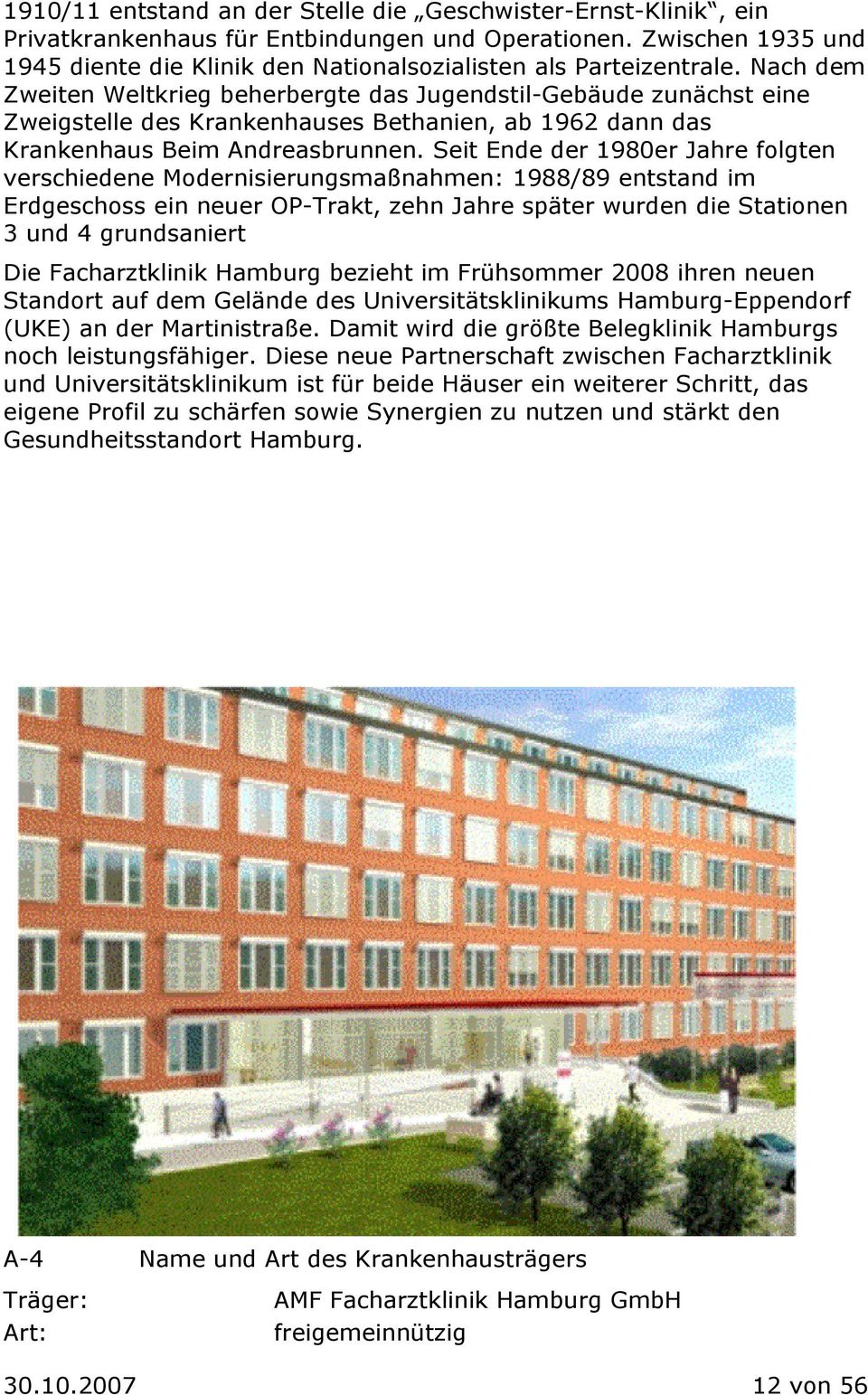 Nach dem Zweiten Weltkrieg beherbergte das Jugendstil-Gebäude zunächst eine Zweigstelle des Krankenhauses Bethanien, ab 1962 dann das Krankenhaus Beim Andreasbrunnen.