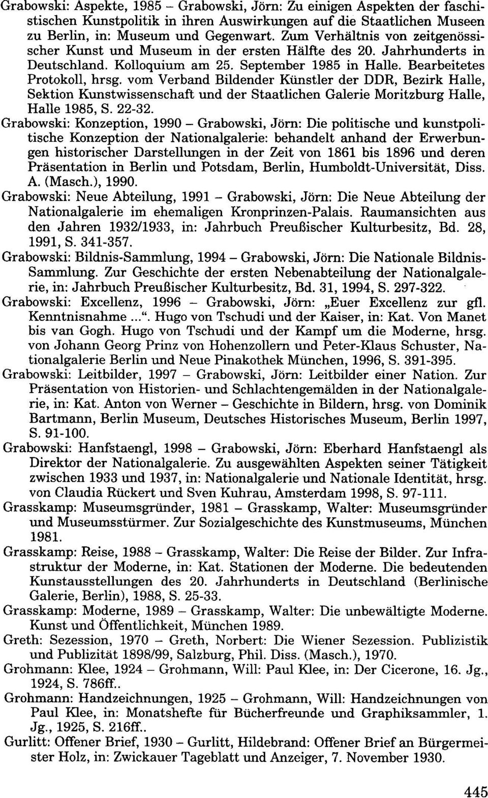 vom Verband Bildender Künstler der DDR, Bezirk Halle, Sektion Kunstwissenschaft und der Staatlichen Galerie Moritzburg Halle, Halle 1985, S. 22-32.