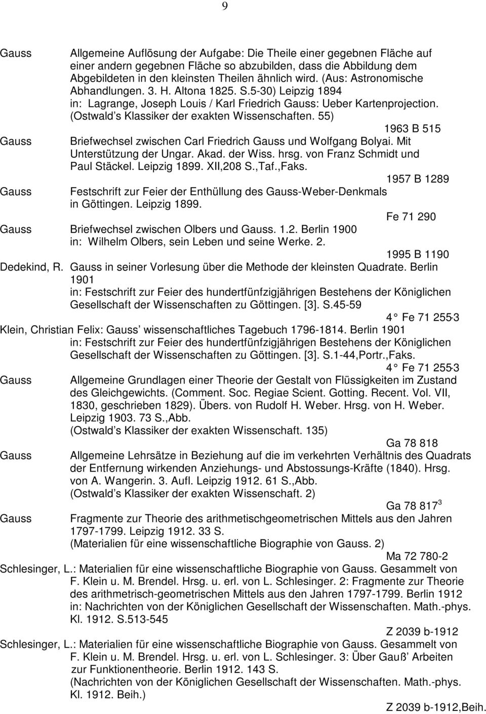 55) 1963 B 515 Briefwechsel zwischen Carl Friedrich und Wolfgang Bolyai. Mit Unterstützung der Ungar. Akad. der Wiss. hrsg. von Franz Schmidt und Paul Stäckel. Leipzig 1899. XII,208 S.,Taf.,Faks.