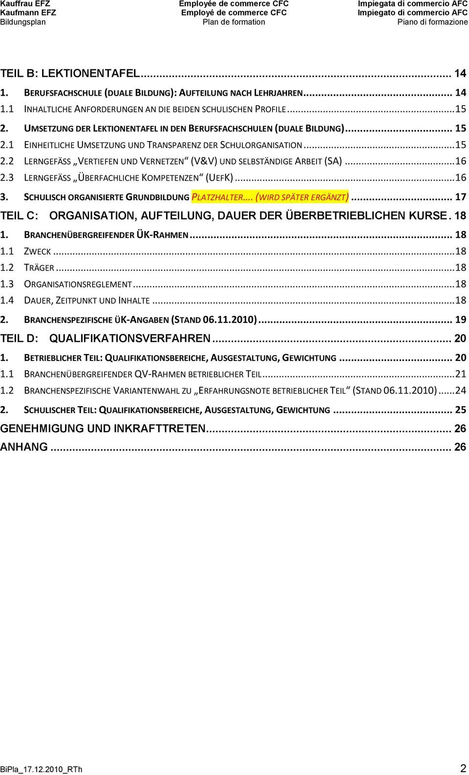 .. 16 2.3 LERNGEFÄSS ÜBERFCHLICHE KOMPETENZEN (UEFK)... 16 3. SCHULISCH ORGNISIERTE GRUNDBILDUNG PLTZHLTER. (WIRD SPÄTER ERGÄNZT)... 17 TEIL C: ORGNISTION, UFTEILUNG, DUER DER ÜBERBETRIEBLICHEN KURSE.