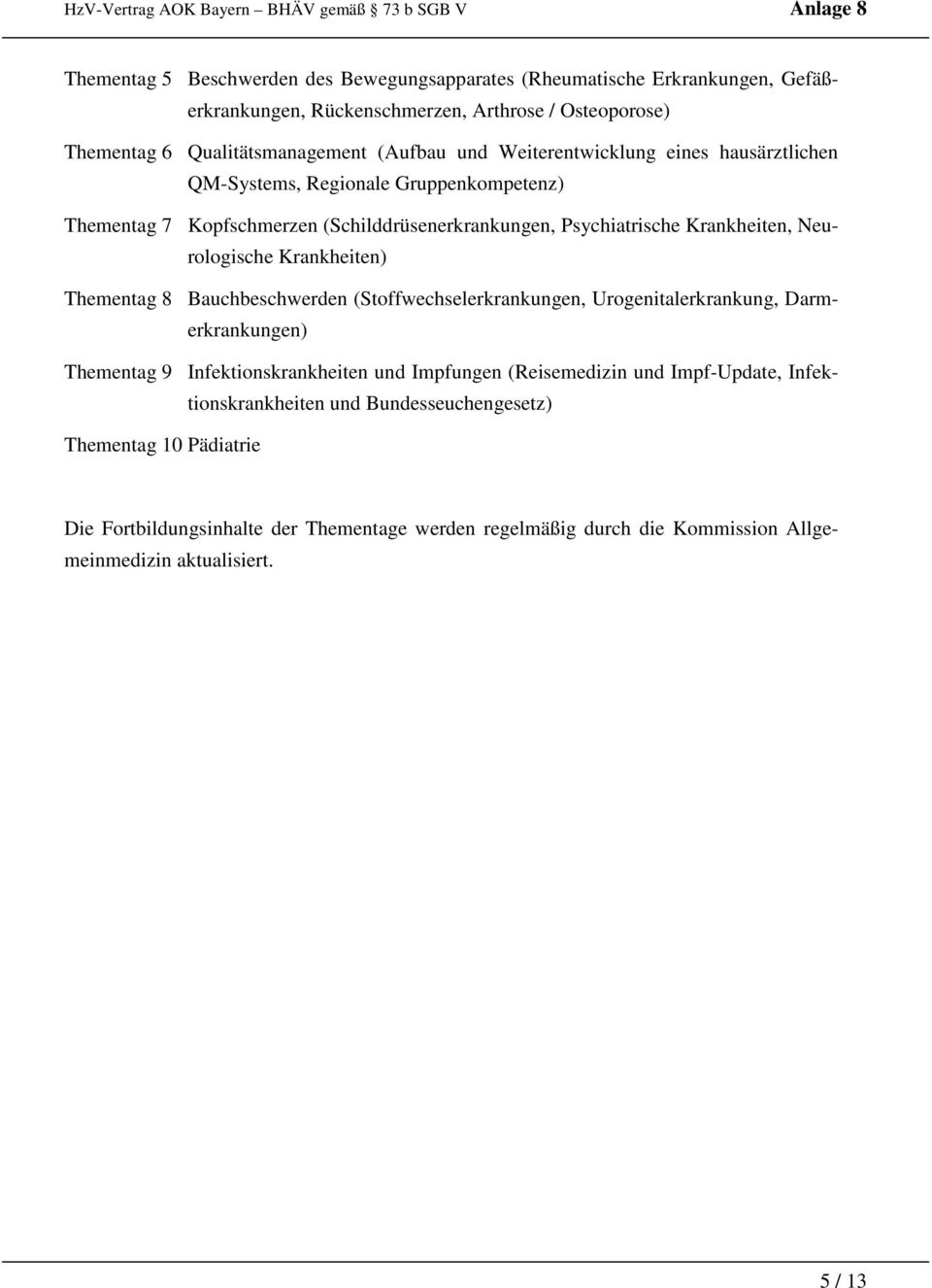 Krankheiten) Thementag 8 Bauchbeschwerden (Stoffwechselerkrankungen, Urogenitalerkrankung, Darmerkrankungen) Thementag 9 Infektionskrankheiten und Impfungen (Reisemedizin und