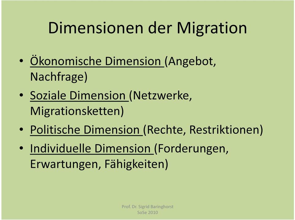 Migrationsketten) Politische Dimension (Rechte,