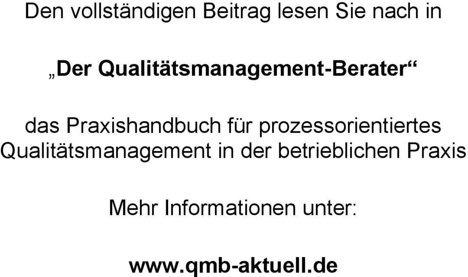 prozessorientiertes Qualitätsmanagement in der