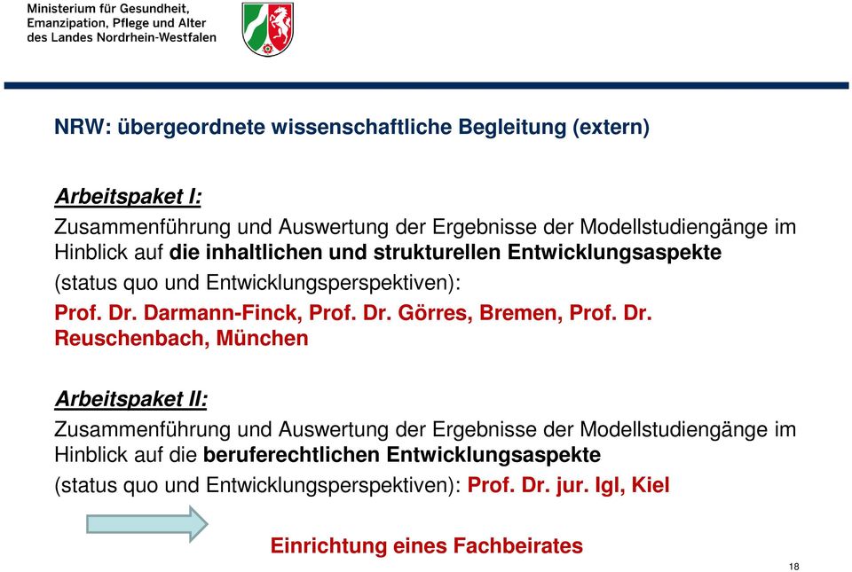 Dr. Reuschenbach, München Arbeitspaket II: Zusammenführung und Auswertung der Ergebnisse der Modellstudiengänge im Hinblick auf die