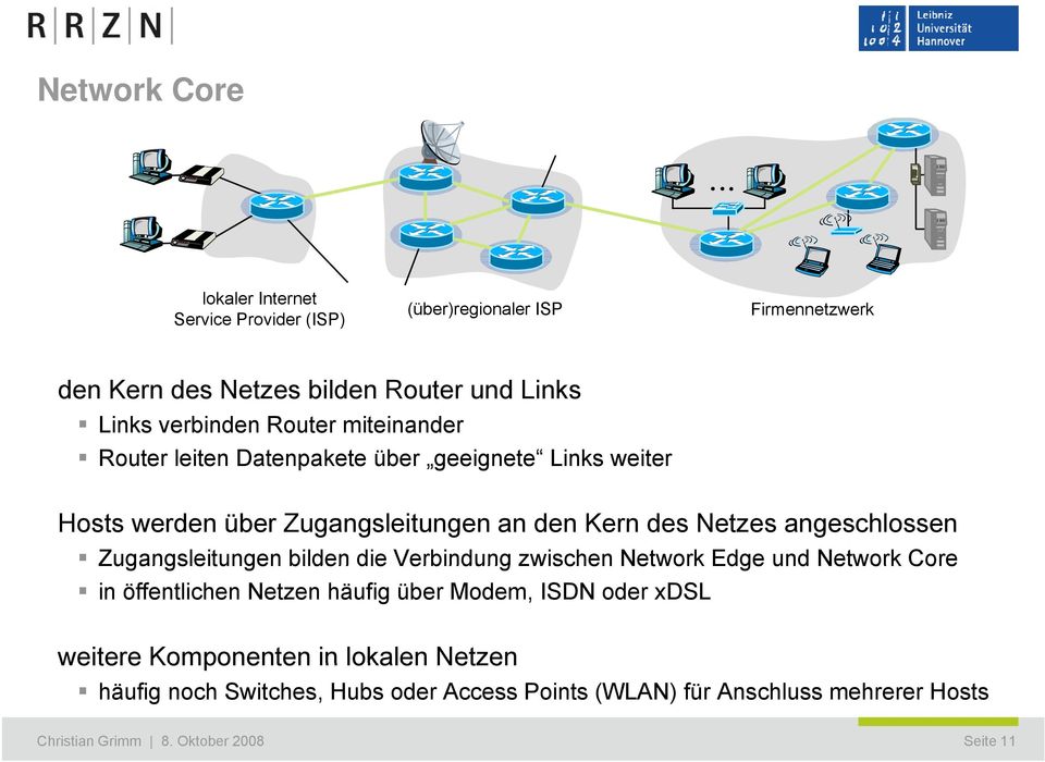 Netzes angeschlossen Zugangsleitungen bilden die Verbindung zwischen Network Edge und Network Core in öffentlichen Netzen häufig über