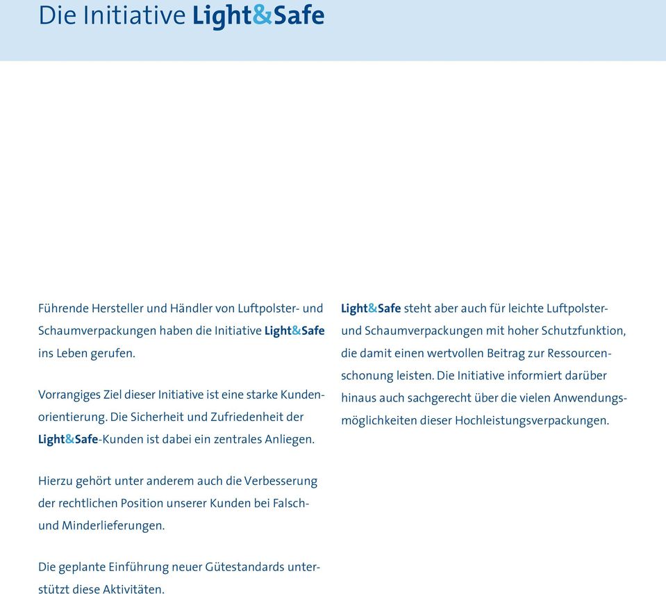 Light&Safe steht aber auch für leichte Luftpolsterund Schaumverpackungen mit hoher Schutzfunktion, die damit einen wertvollen Beitrag zur Ressourcenschonung leisten.