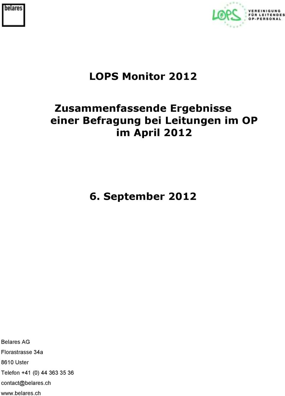September 2012 Belares AG Flrastrasse 34a 8610 Uster
