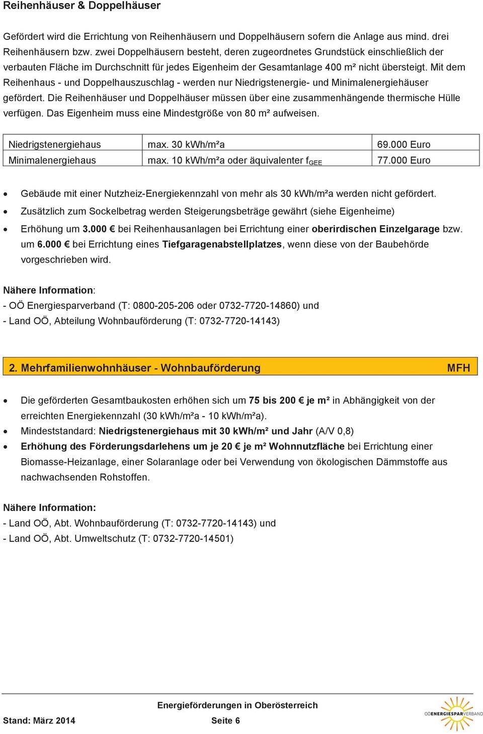 Mit dem Reihenhaus - und Doppelhauszuschlag - werden nur Niedrigstenergie- und Minimalenergiehäuser gefördert.