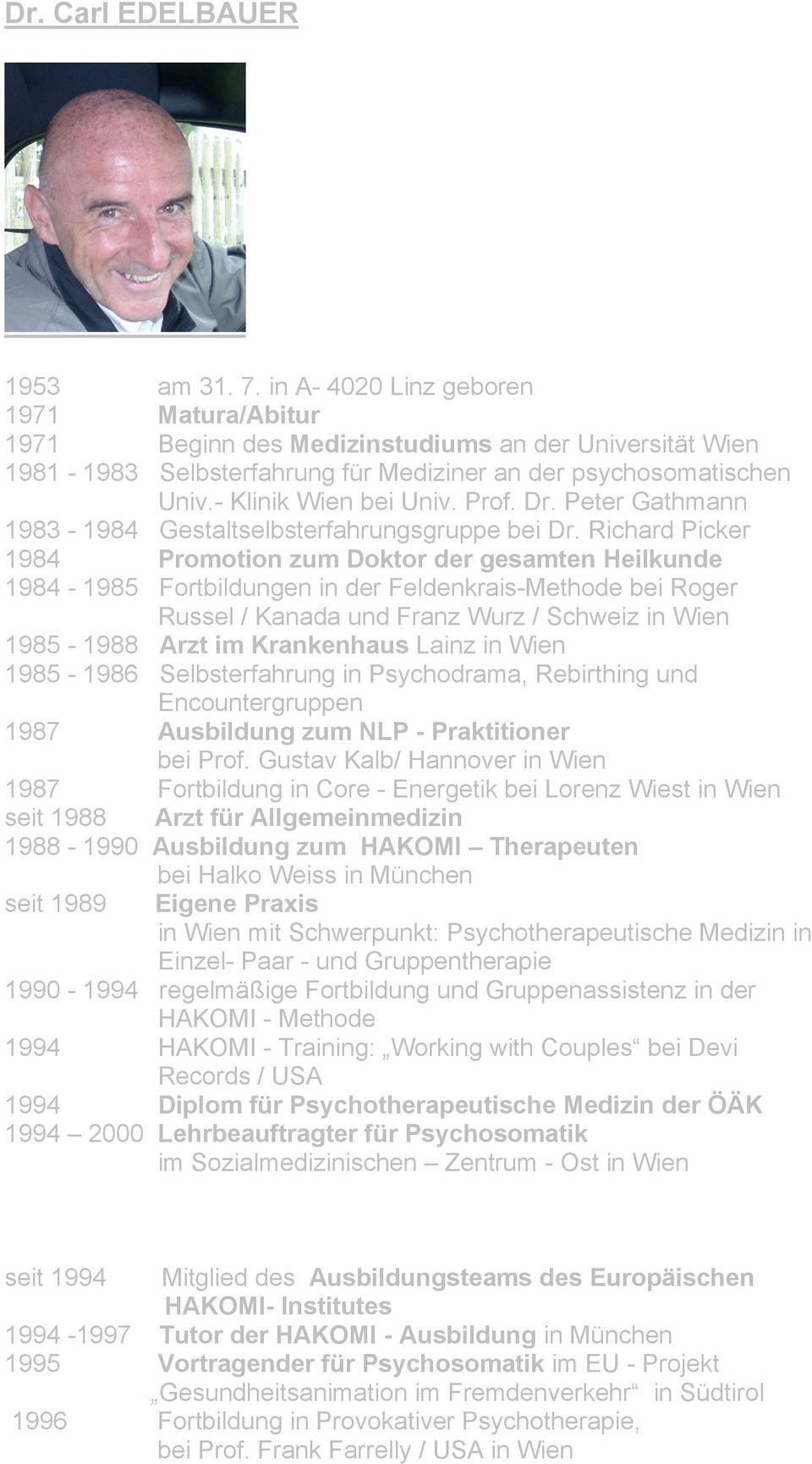 Dr. Peter Gathmann 1983-1984 Gestaltselbsterfahrungsgruppe bei Dr.