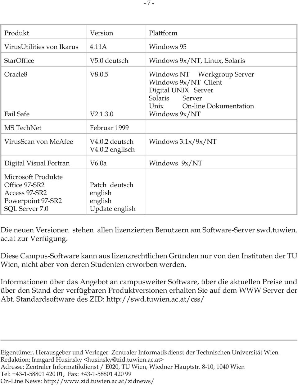 1x/9x/NT Digital Visual Fortran V6.0a Windows 9x/NT Microsoft Produkte Office 97-SR2 Access 97-SR2 Powerpoint 97-SR2 SQL Server 7.