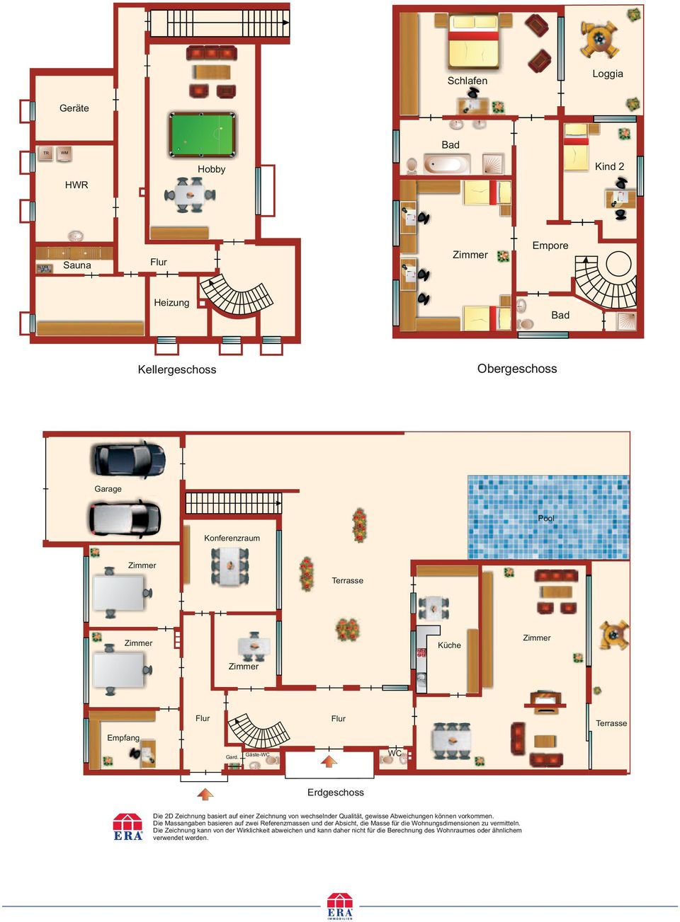 Die Massangaben basieren auf zwei Referenzmassen und der Absicht, die Masse für die Wohnungsdimensionen zu vermitteln.