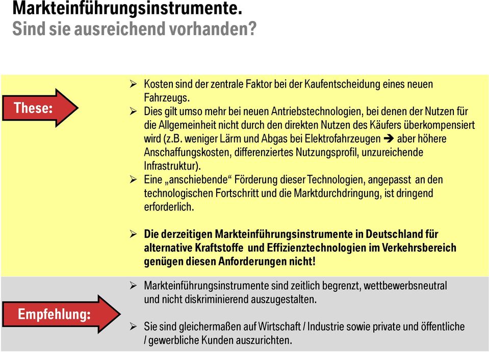 Eine anschiebende Förderung dieser Technologien, angepasst an den technologischen Fortschritt und die Marktdurchdringung, ist dringend erforderlich.