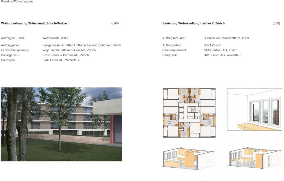 Submission/Honorarofferte, 2003 Landschaftsplanung: Baugenossenschaften Linth-Escher und