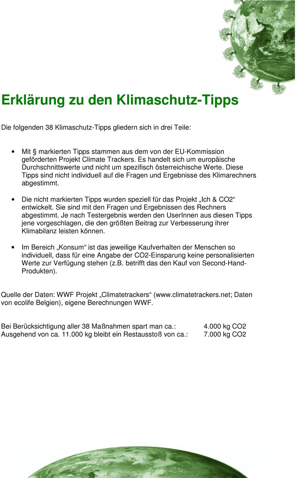 Die nicht markierten Tipps wurden speziell für das Projekt Ich & CO2 entwickelt. Sie sind mit den Fragen und Ergebnissen des Rechners abgestimmt.