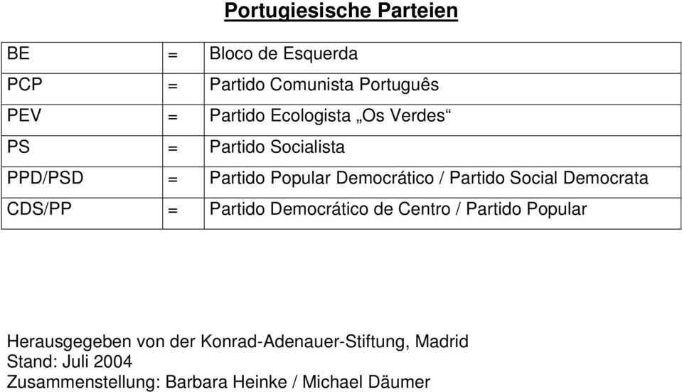 Social Democrata CDS/PP = Partido Democrático de Centro / Partido Popular Herausgegeben von der