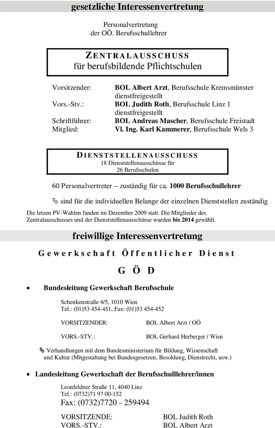 : BOL Judith Roth, Berufsschule Linz 1 dienstfreigestellt Schriftführer: BOL Andreas Mascher, Berufsschule Freistadt Mitglied: Vl. Ing.