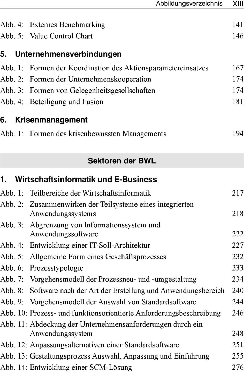 1: Formen des krisenbewussten Managements 194 Sektoren der BWL 1. Wirtschaftsinformatik und E-Business Abb. 1: Teilbereiche der Wirtschaftsinformatik 217 Abb.