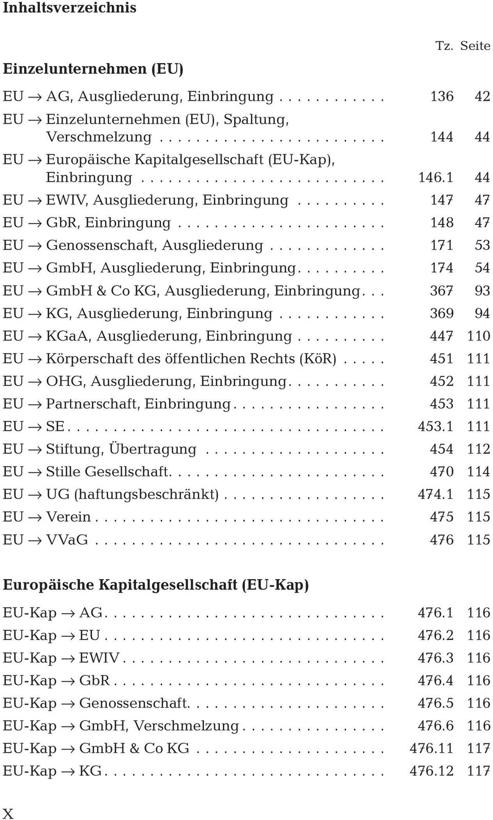 ... 174 54 EU fi GmbH & Co KG, Ausgliederung, Einbringung... 367 93 EU fi KG, Ausgliederung, Einbringung... 369 94 EU fi KGaA, Ausgliederung, Einbringung.