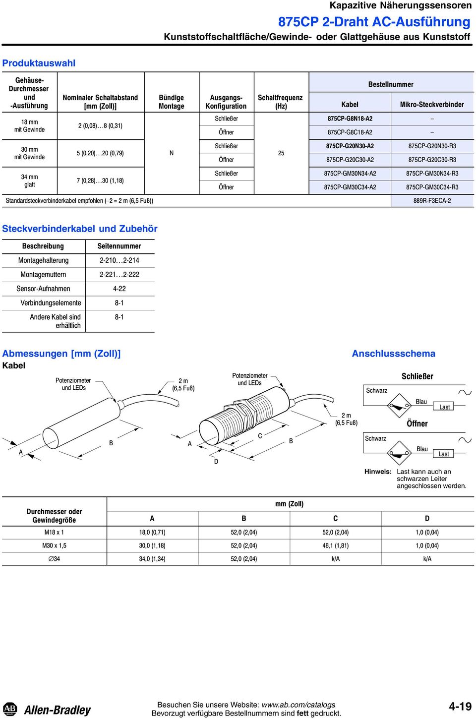 Schließer 875CP G20N30 2 875CP G20N30 R3 25 Öffner 875CP G20C30 2 875CP G20C30 R3 34 mm glatt 7 (0,28) 30 (1,18) Schließer 875CP GM30N34 2 875CP GM30N34 R3 Öffner 875CP GM30C34 2 875CP GM30C34 R3