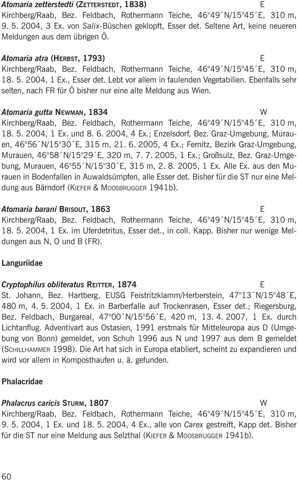 Lebt vor allem in faulenden Vegetabilien. benfalls sehr selten, nach FR für Ö bisher nur eine alte Meldung aus ien. Atomaria gutta NMAN, 1834 Kirchberg/Raab, Bez.