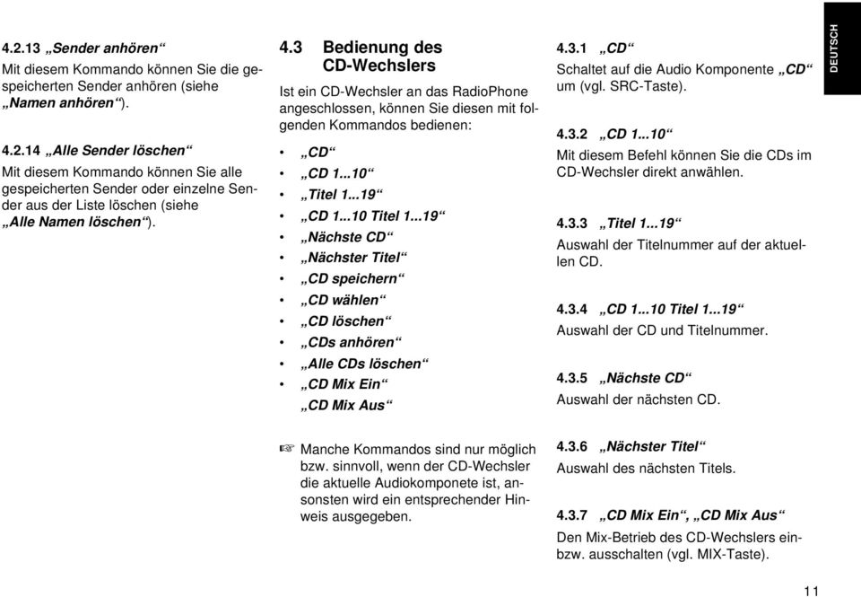 3.1 CD Schaltet auf die Audio Komponente CD um (vgl. SRC-Taste). 4.3.2 CD 1...10 Mit diesem Befehl können Sie die CDs im CD-Wechsler direkt anwählen. 4.3.3 Titel 1.