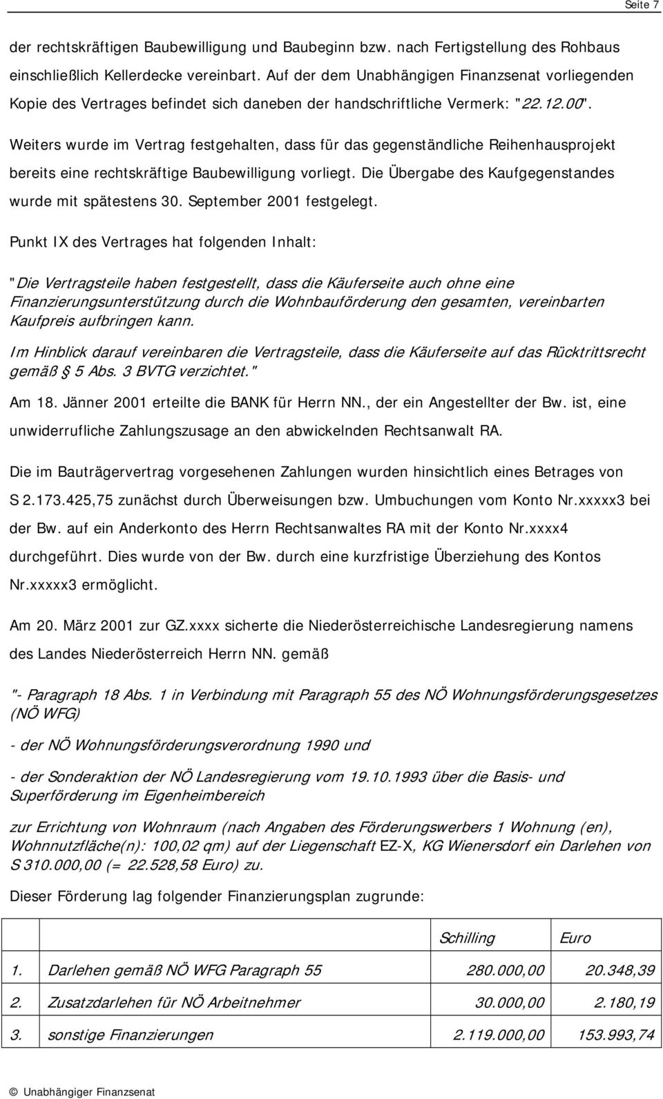 Weiters wurde im Vertrag festgehalten, dass für das gegenständliche Reihenhausprojekt bereits eine rechtskräftige Baubewilligung vorliegt. Die Übergabe des Kaufgegenstandes wurde mit spätestens 30.