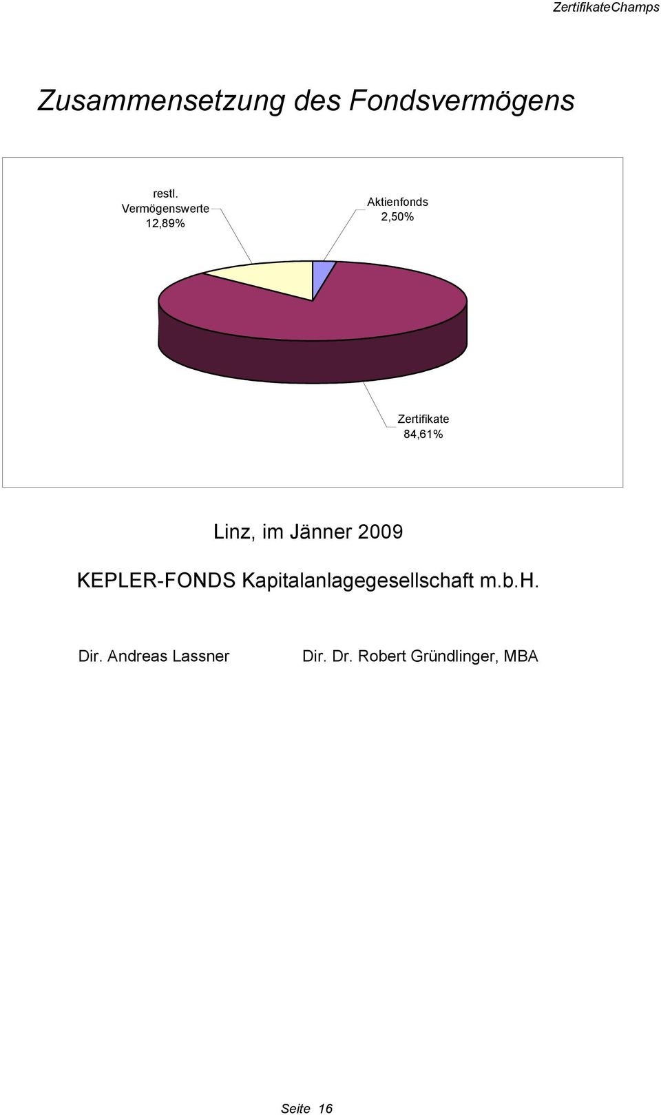 84,61% Linz, im Jänner 2009 KEPLER-FONDS