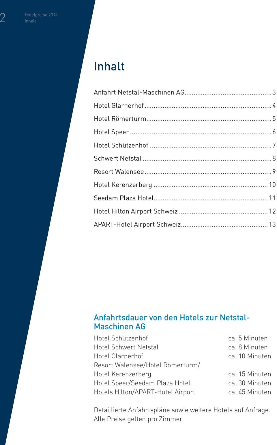 ..13 Anfahrtsdauer von den Hotels zur Netstal- Maschinen AG Hotel Schützenhof ca. 5 Minuten Hotel Schwert Netstal ca. 8 Minuten Hotel Glarnerhof ca.