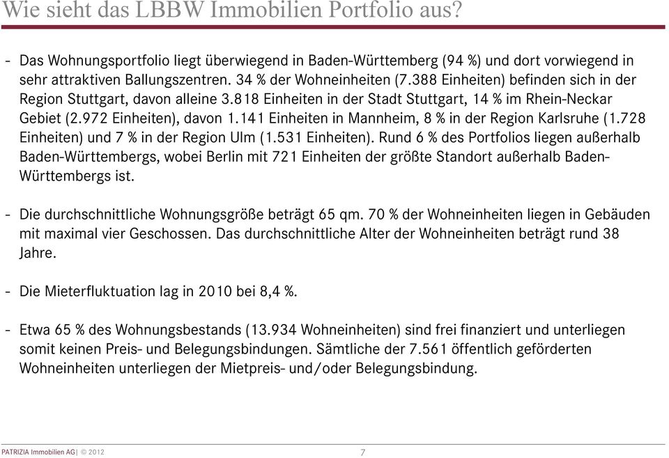 141 Einheiten in Mannheim, 8 % in der Region Karlsruhe (1.728 Einheiten) und 7 % in der Region Ulm (1.531 Einheiten).