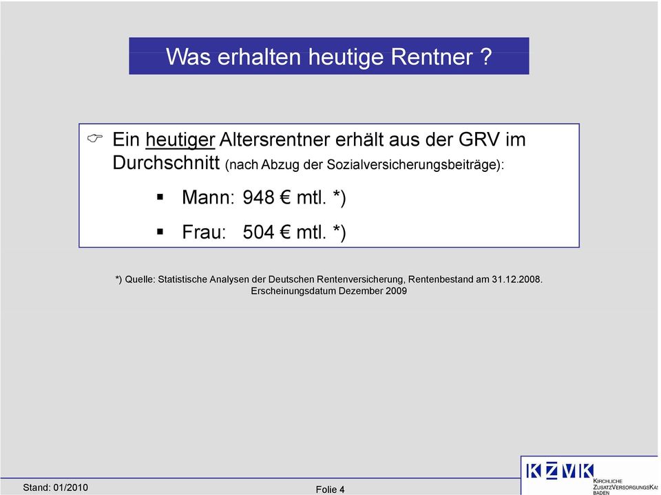 Sozialversicherungsbeiträge): Mann: 948 mtl. *) Frau: 504 mtl.