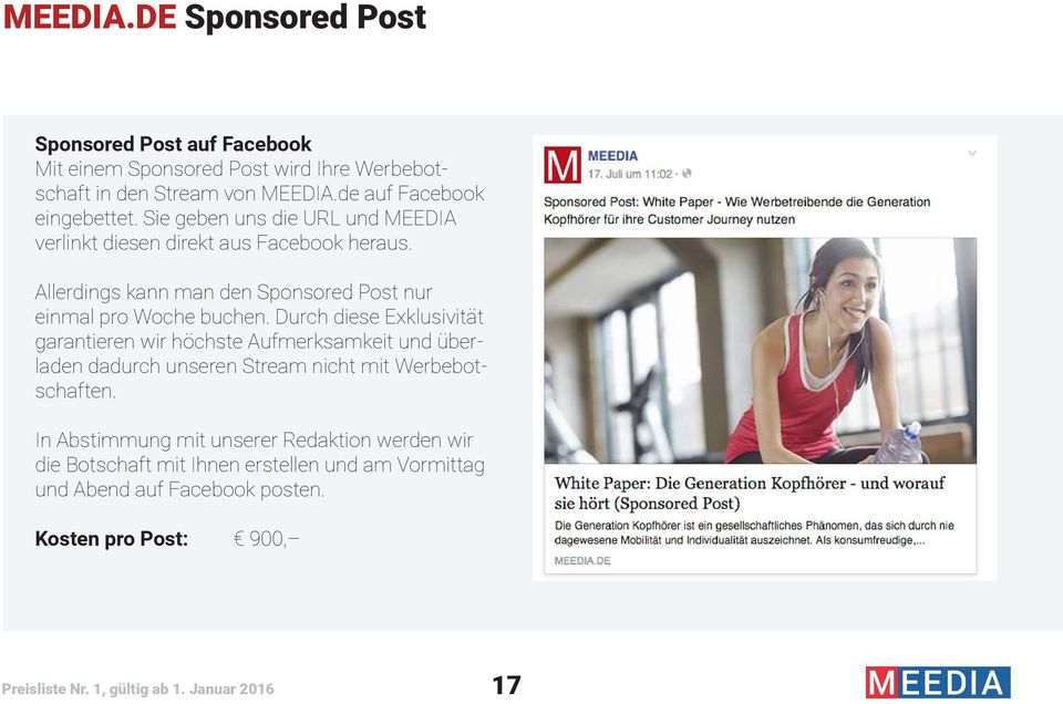 Allerdings kann man den Sponsored Post nur einmal pro Woche buchen.