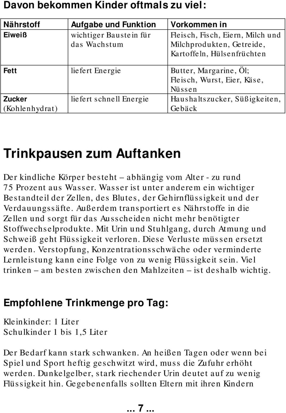 Auftanken Der kindliche Körper besteht abhängig vom Alter - zu rund 75 Prozent aus Wasser.