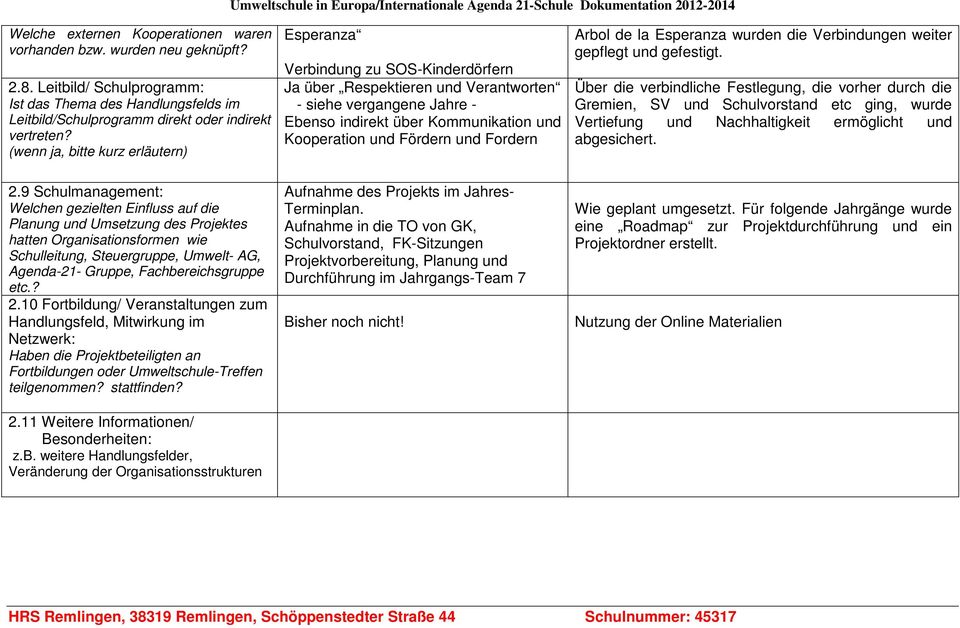 Fördern und Fordern Arbol de la Esperanza wurden die Verbindungen weiter gepflegt und gefestigt.