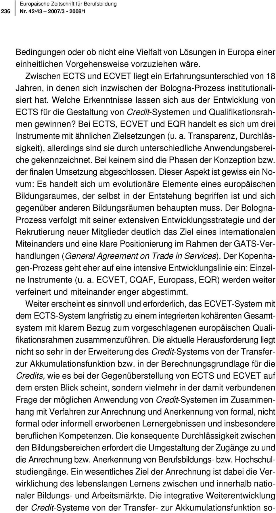 Welche Erkenntnisse lassen sich aus der Entwicklung von ECTS für die Gestaltung von Credit-Systemen und Qualifikationsrahmen gewinnen?