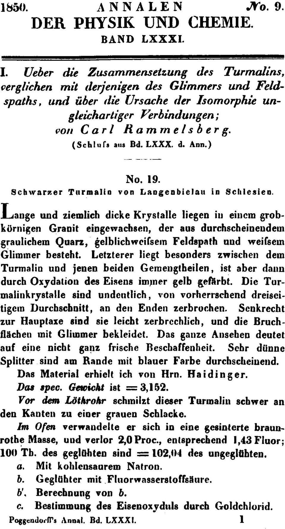 (Schlufs atis Bd. LXXX. d. Ann.) No. 19. Schwnraer Tiirmalin von Laogenbielau in Sclilesieo.