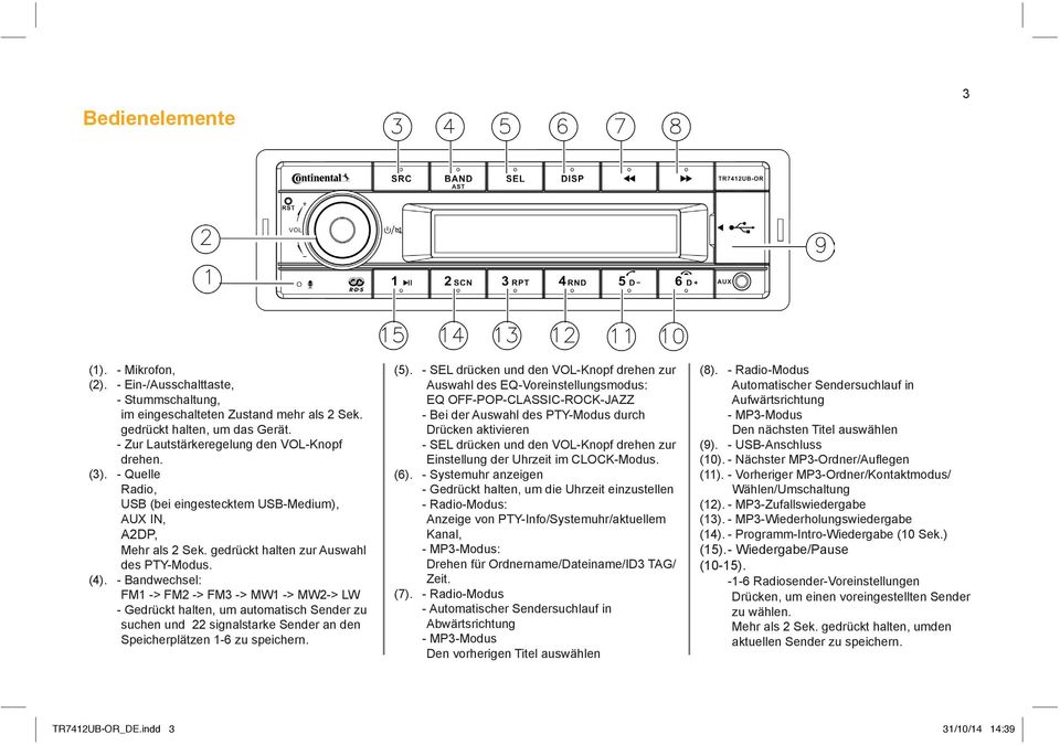 - Bandwechsel: - Gedrückt halten, um automatisch Sender zu suchen und 22 signalstarke Sender an den Speicherplätzen 1-6 zu speichern.