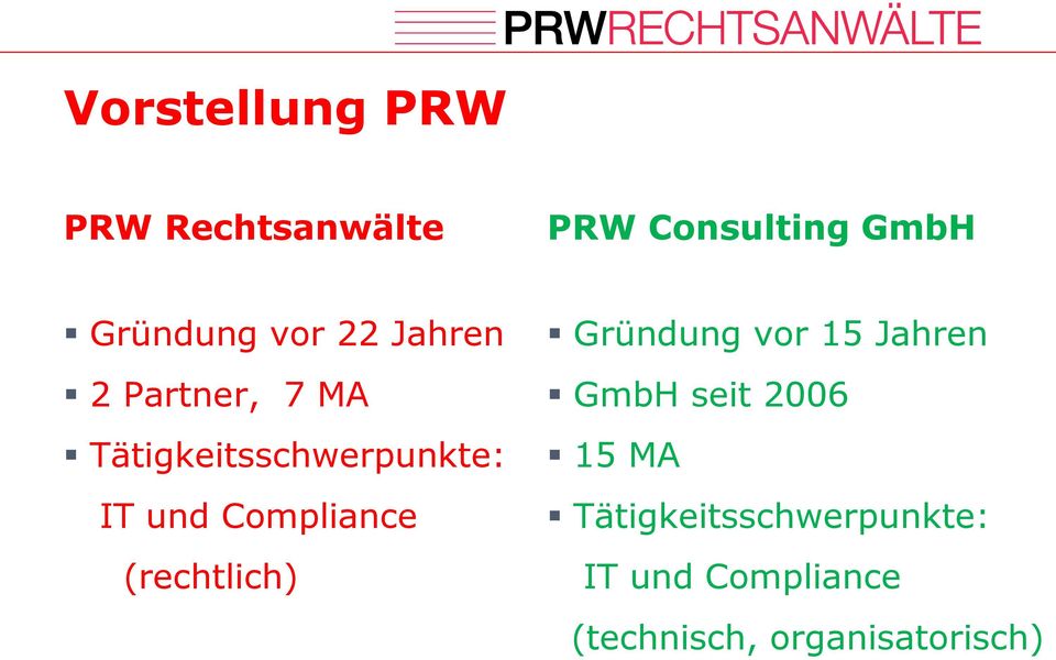 Compliance (rechtlich) Gründung vor 15 Jahren GmbH seit 2006 15