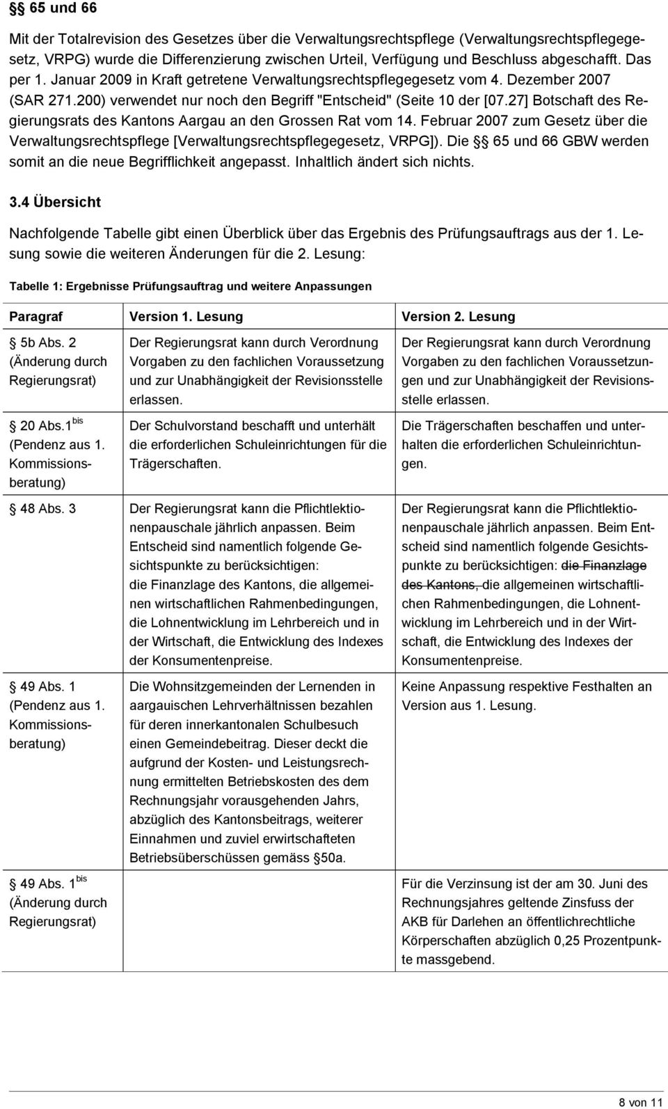 27] Botschaft des Regierungsrats des Kantons Aargau an den Grossen Rat vom 14. Februar 2007 zum Gesetz über die Verwaltungsrechtspflege [Verwaltungsrechtspflegegesetz, VRPG]).