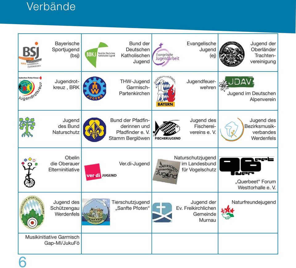 Stamm Berglöwen Jugend des Fischereivereins e. V. Jugend des Bezirksmusikverbandes Werdenfels Obelin die Oberauer Elterninitiative Ver.