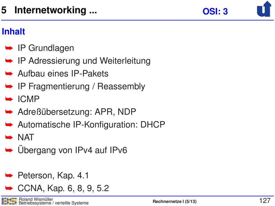 IP-Pakets IP Fragmentierung / Reassembly ICMP Adreßübersetzung: APR, NDP