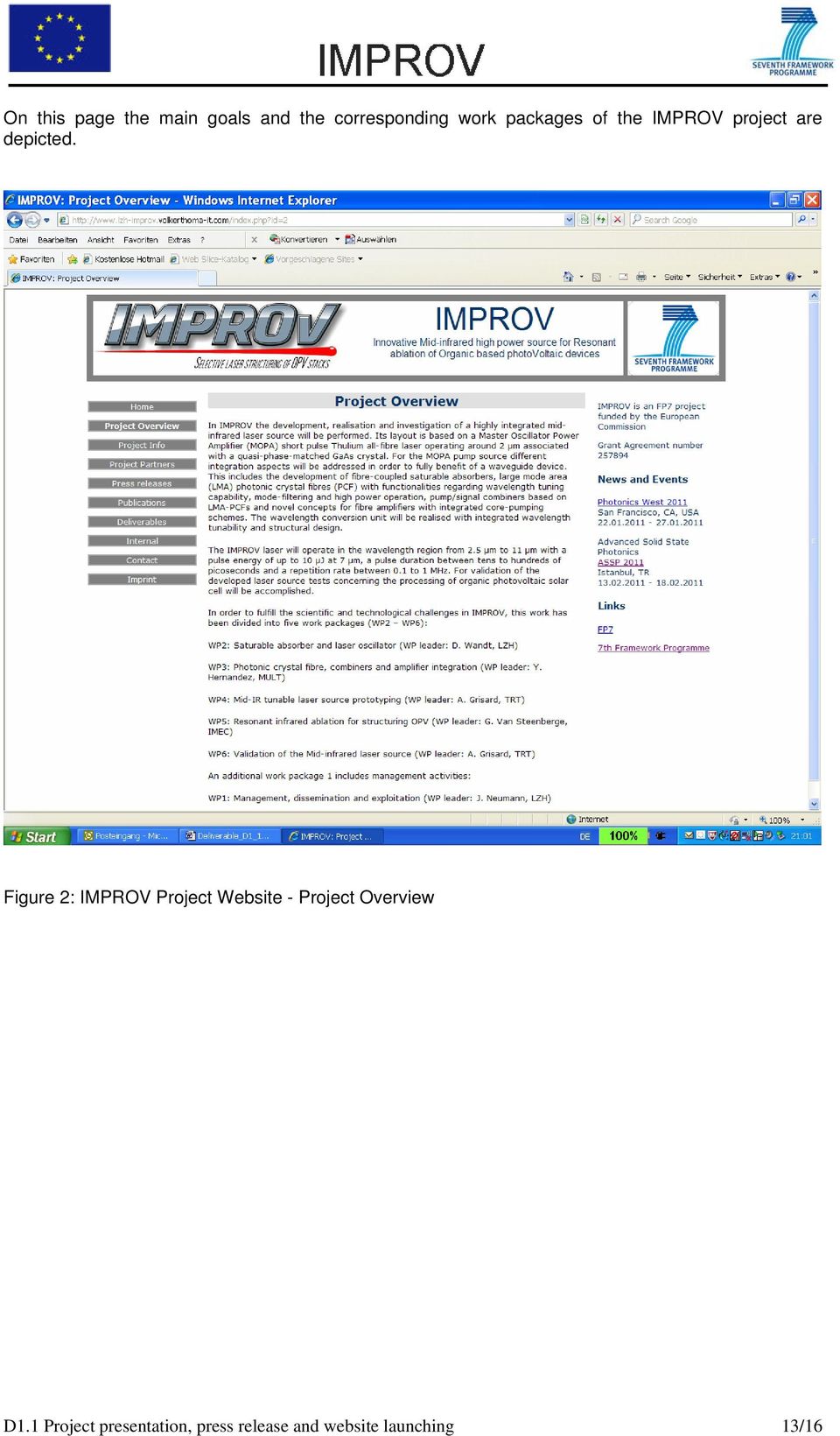 Figure 2: IMPROV Project Website - Project Overview D1.