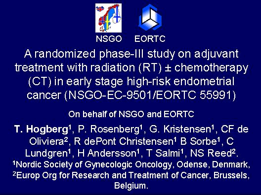 NSGO EC-9501/EORTC-55991 Endometrial Cancer RT ± Chemotherapie A randomized phase-iii study on adjuvant treatment with
