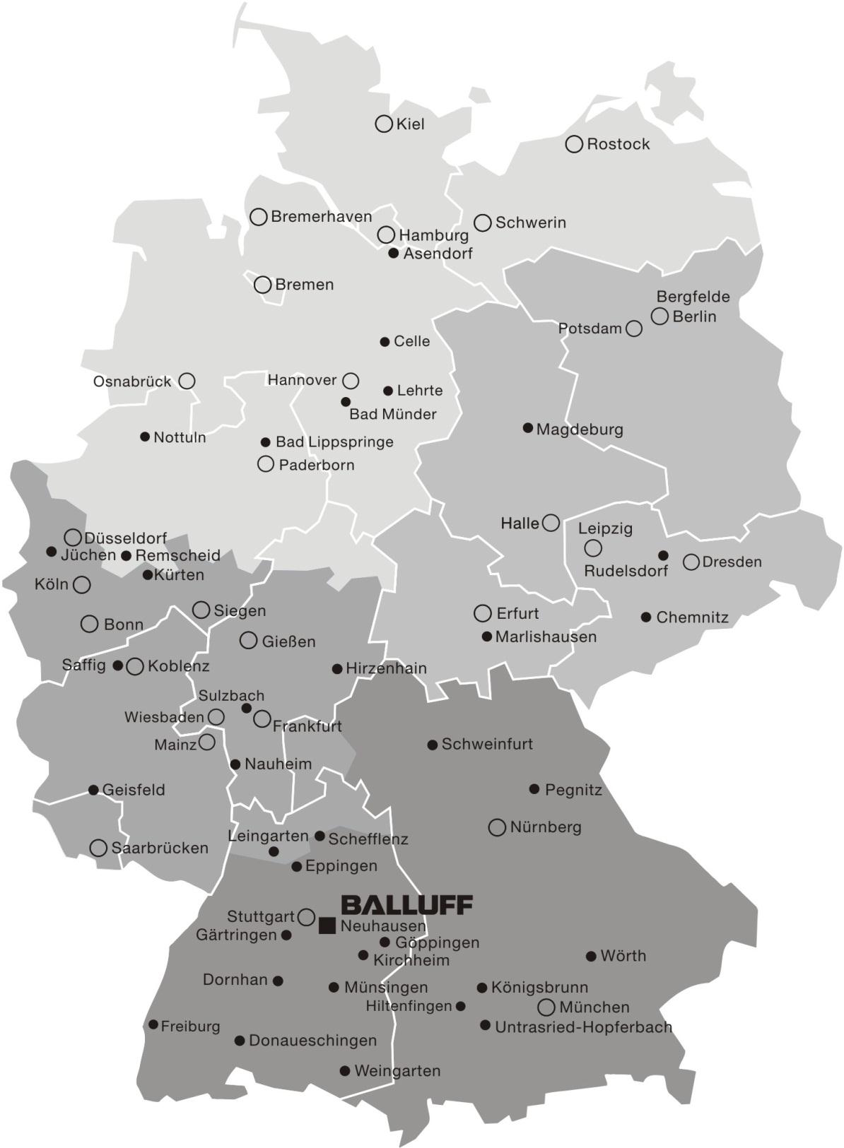 Balluff Vertrieb - Deutschland Vertriebsregionen Nord Tel.: 07158-173572 Fax: 07158-69153 srn@balluff.de Ost Tel.: 07158-173333 Fax: 07158-173286 sre@balluff.de West Tel.
