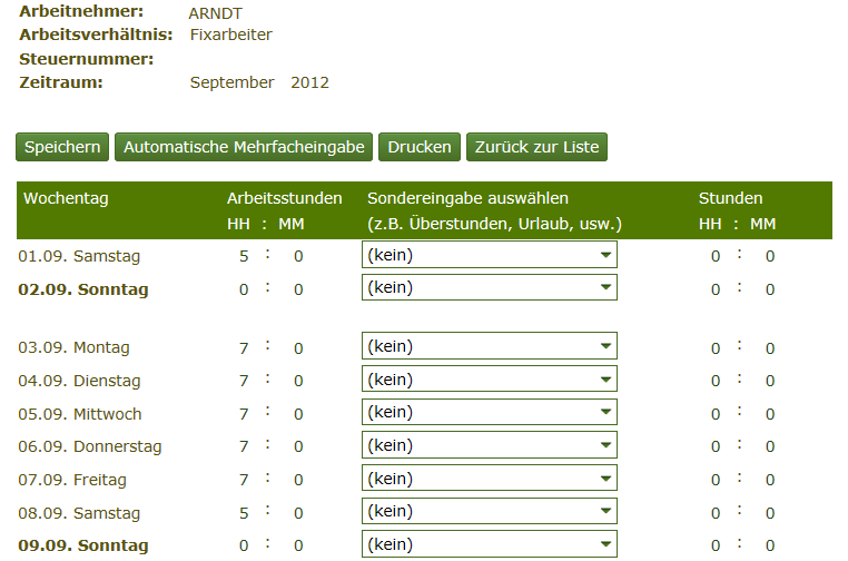 Es gibt derzeit folgende Fehlermeldungen: Höchststunden pro Woche überschritten: in der Woche können höchstens 48 Stunden gearbeitet werden.