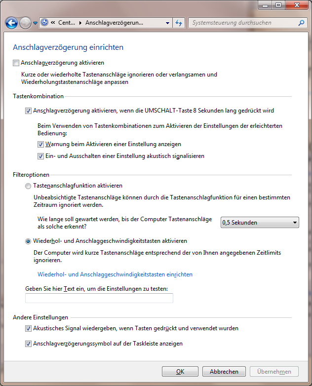 Software Unterstützung Tastatureinstellungen von Windows Hilfsmittel für