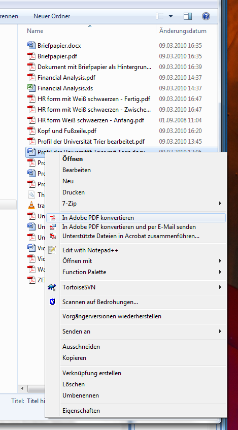 1.3. Über das Druckmenü: Datei -> Drucken -> Adobe PDF 1.4.