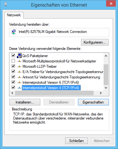 Automatische Vergabe von IP- Adressen unter Windows 8.